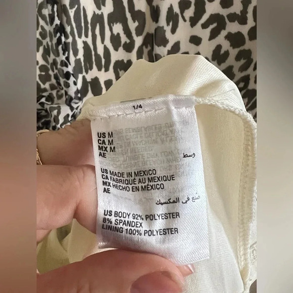 INC White and Black Leopard Long Sleeve Dress Ruched Sides Sexy Animal Comfy - Picture 8 of 10